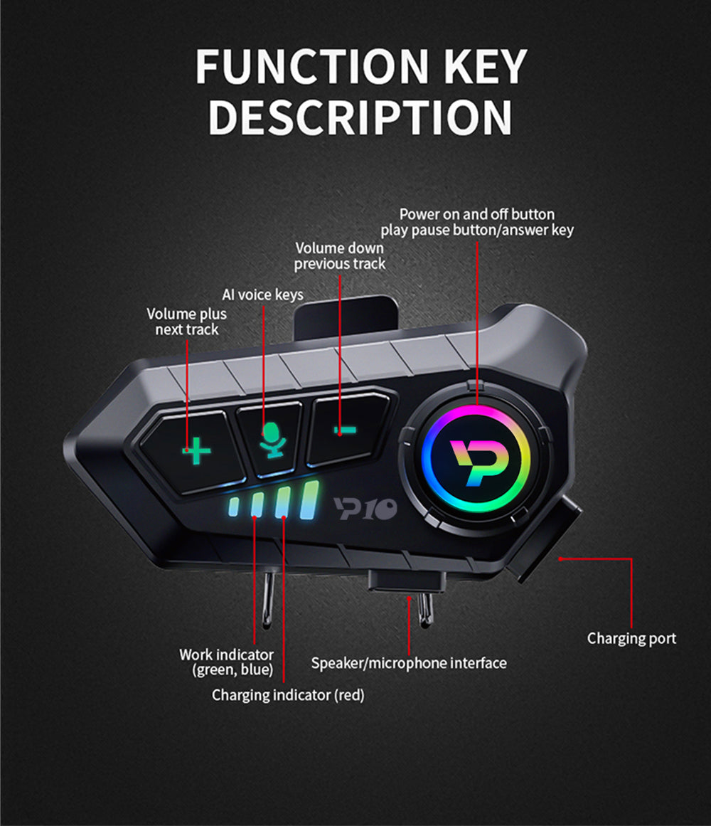 Bluetooth Motorcycle Helmet Headset Wireless - RevX