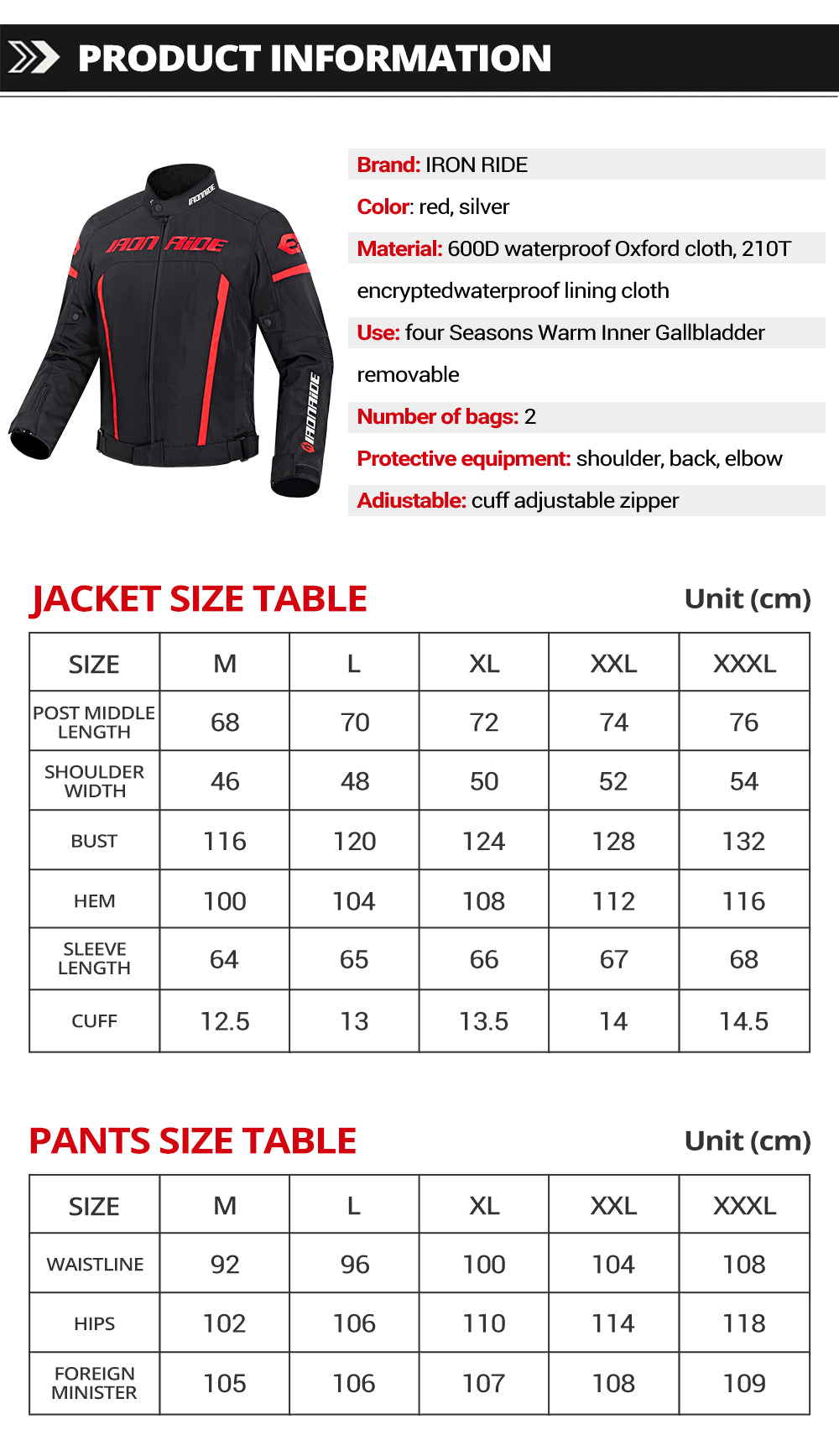 IRON RIDE CE WINDPROOF, WATERPROOF PROTECTION JACKET 2025 SEASON