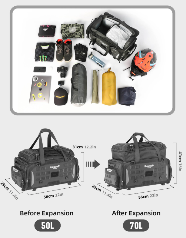 Rhinowalk 50–70L Expandable Motorcycle Tail Bag - TOUR BAG