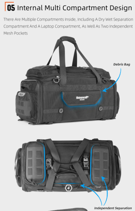 Rhinowalk 50–70L Expandable Motorcycle Tail Bag - TOUR BAG