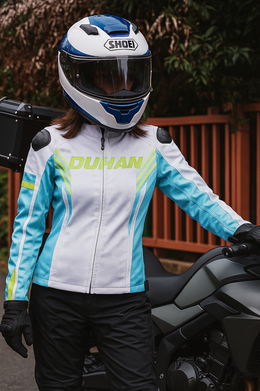 Duhan Womens Motorcycle Jacket – Sleek Blue & White Design, Premium Protection