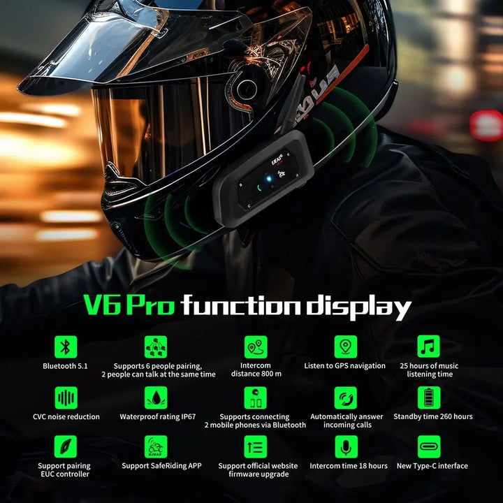 EJEAS V6PRO Motorcycle Bluetooth Helmet Headset Intercom