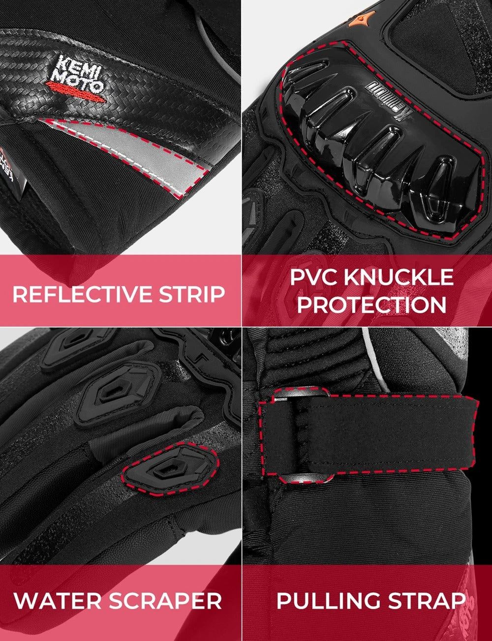 KemiMOTO (RED) - CE Approved, Triple Touch, LIMITED EDITION, Motorcycle Gloves
