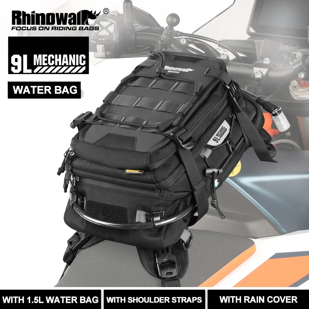 Rhinowalk 9L Motorcycle Tank Bag – Compact Backpack with Rain Cover & Quick Access Storage