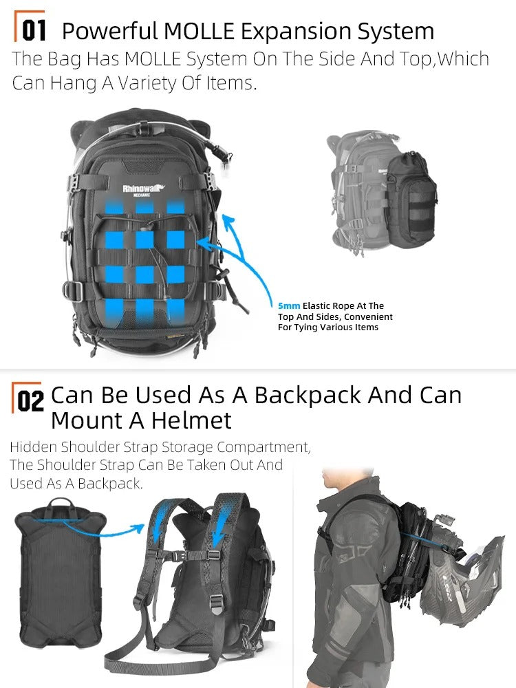 Rhinowalk 9L Motorcycle Tank Bag – Compact Backpack with Rain Cover & Quick Access Storage