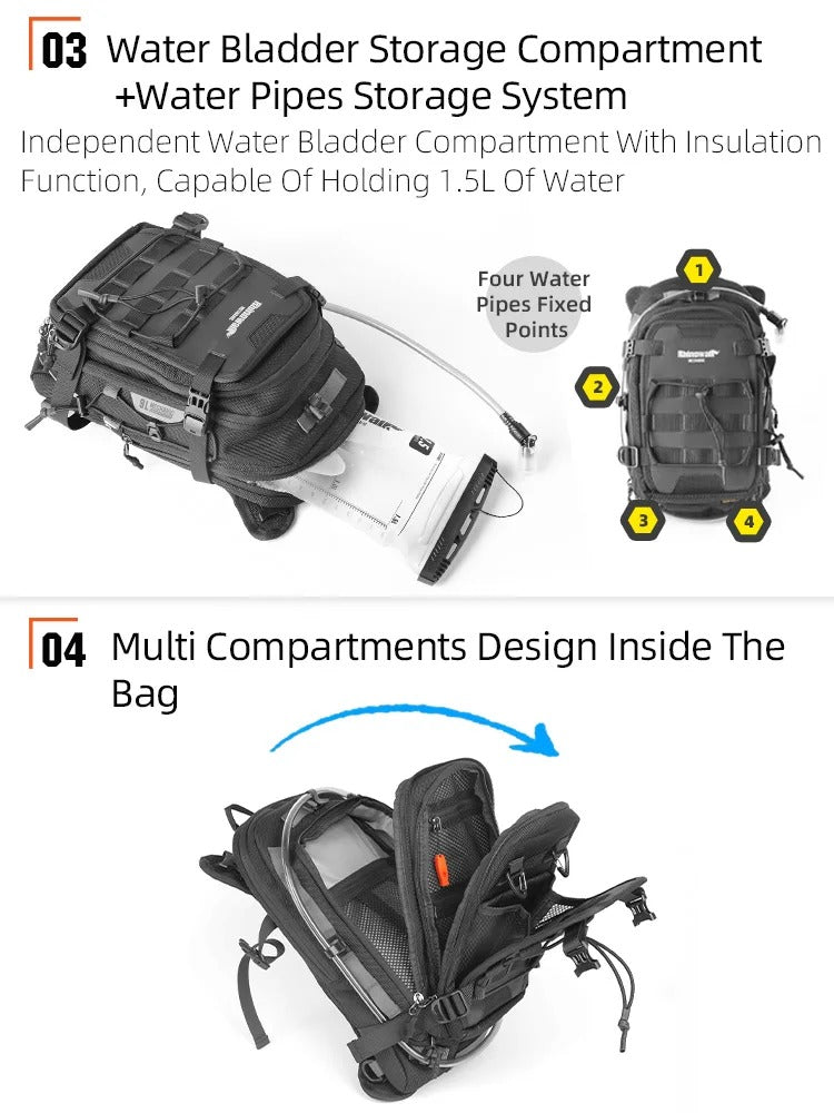 Rhinowalk 9L Motorcycle Tank Bag – Compact Backpack with Rain Cover & Quick Access Storage