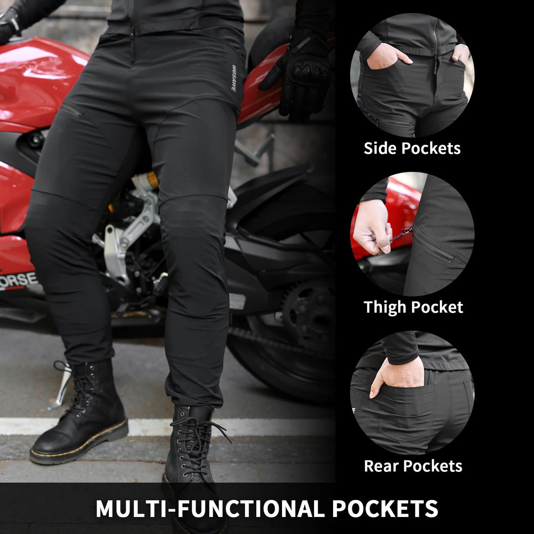 WOSAWE Men's Armored Motorcycle Pants – CE Removable Protection for Touring & Off-Road Adventure