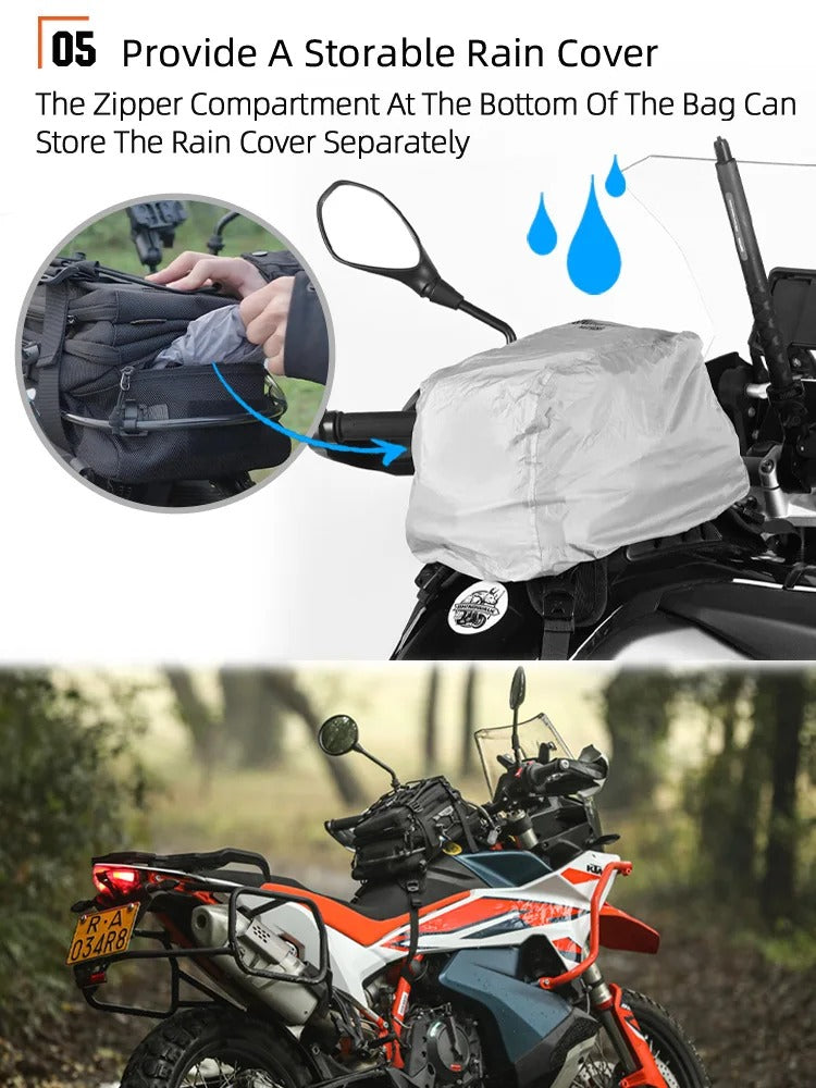 Rhinowalk 9L Motorcycle Tank Bag – Compact Backpack with Rain Cover & Quick Access Storage