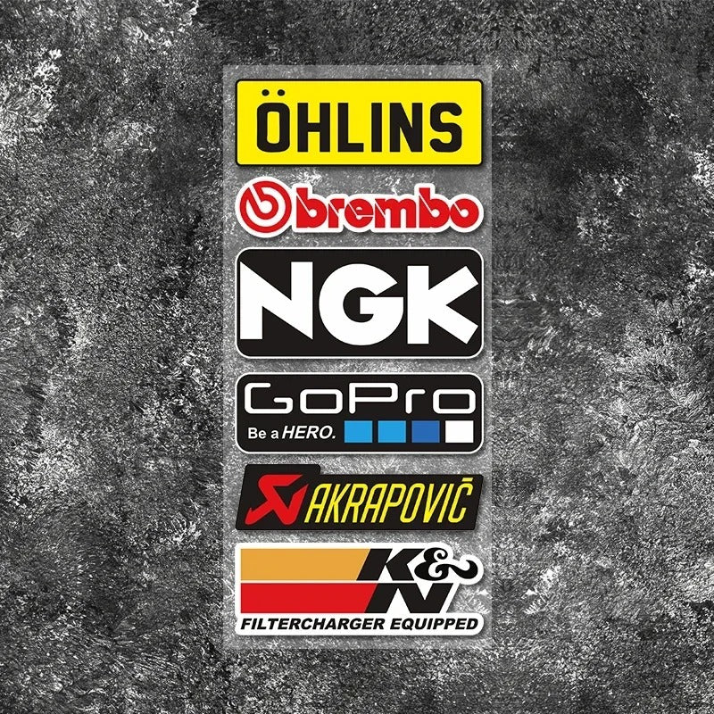 Premium Motorsport Logo Decal Pack – Öhlins, Brembo, NGK, GoPro, Akrapovič & K&N