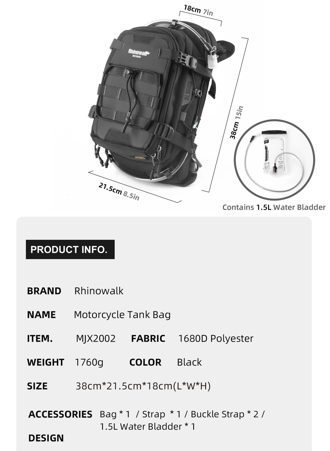 Rhinowalk 9L Motorcycle Tank Bag – Compact Backpack with Rain Cover & Quick Access Storage